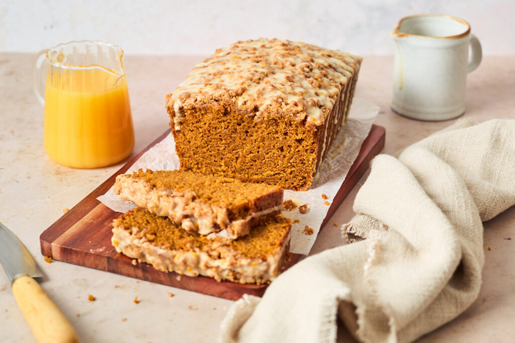 Florida Orange Juice Pumpkin Bread With Streusel And Orange Glaze